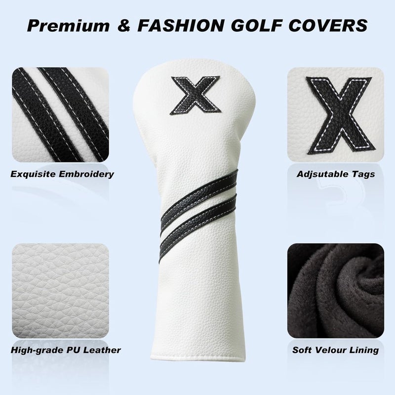 Frimon Golf Club Covers,4pcs or 1pc Golf Headcovers for Woods and Driver Fairway Hybrids Women Men - Premium PU Leather with Interchangeable Tags & Magnetic Blade and Mallet Putter Covers - Image 2